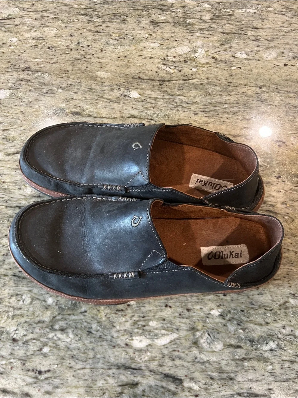 OLUKAI Moloa Men's Leather Slip On Shoes 10128-4033 Black Toffee size M12